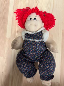 Handmade Vintage Soft Rag Doll with Red Yarn Hair.