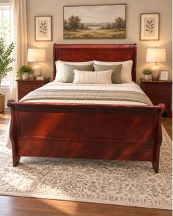 Wooden sleigh bed frame with traditional design