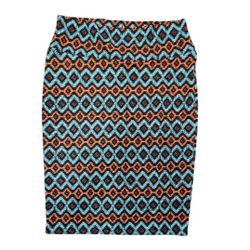 LulaRoe Size Medium Turquoise Black Orange Cassie Pencil Skirt New