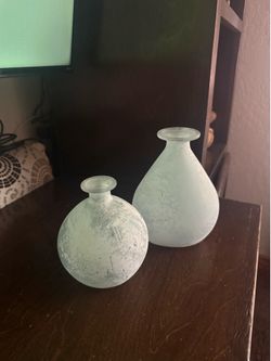 mint green frosted glass bulbous vases by San Miguel Vidrios from Spain