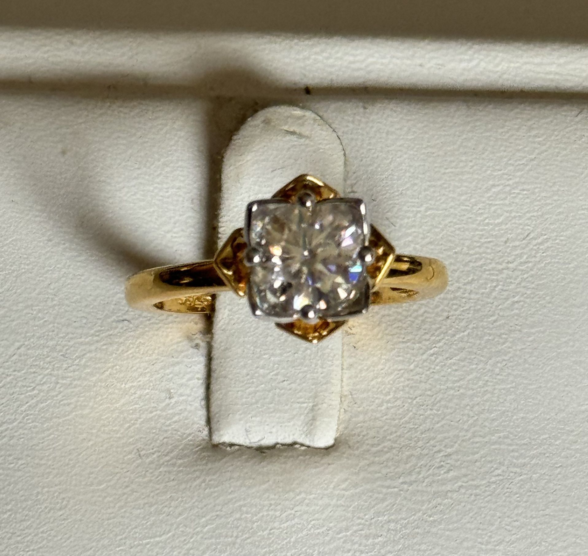 18k Yellow Gold Plated 925 Sterling Silver 1 CTTW Moissanite Certified Ring