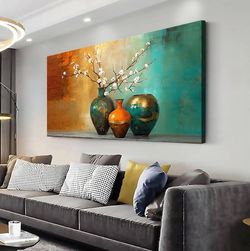New 58x28in Large Canvas Wall Art Framed Flower Vases Cherry Blossom Decor