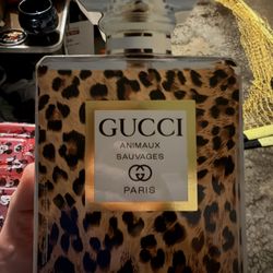 Wooden Cheetah Leopard Perfume Bottle, Tabletop Decor