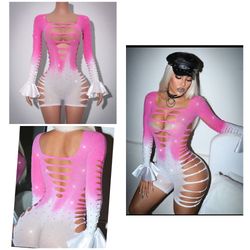 Rhinestones shorts bodysuit