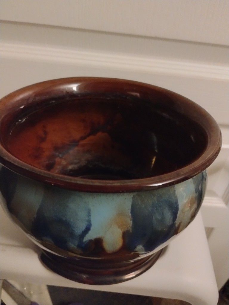 Glazed Pottery Planter Vase With Hole Insert 4"1/2