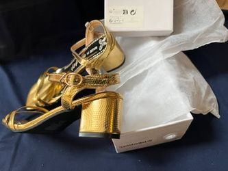 Women's Square Heel Sandals, Gold Open Toe Ankle Strap