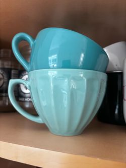 Teal Ceramic Coffee tea Mugs Set of 2