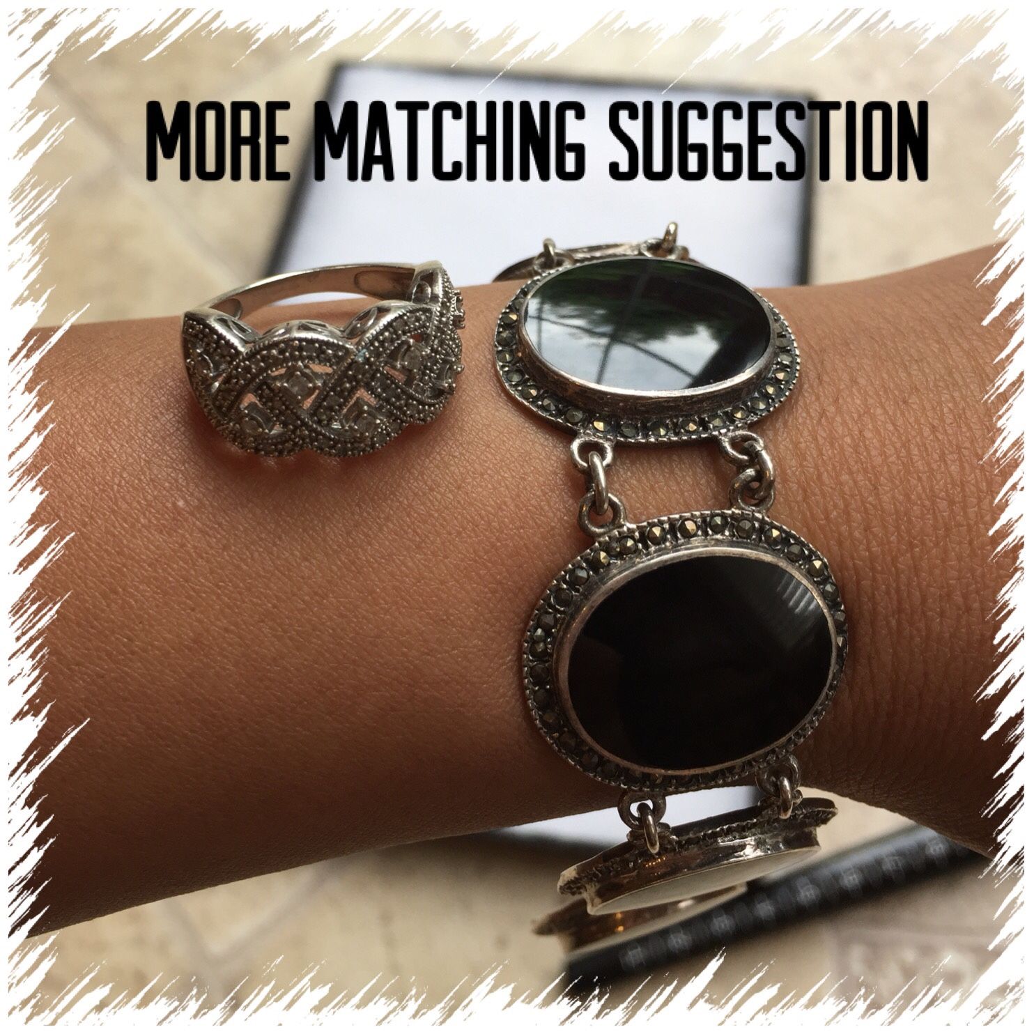 Vintage 925 STER Silver L Onyx Bracelet & Ring Set