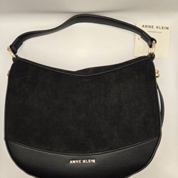Ann klein  New Black Swade Satchle Handbag With Straps & Tags.