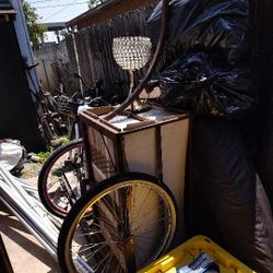 Homemade Bicycle Trailer  With Wooden Sides  Good Tires And Trailer Hitch No Seat Included 