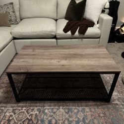 Wood Top Wrought Iron Industrial Coffee Table