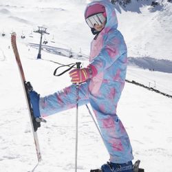 Kids Girls Youth Size 130 (51-55 Pounds) Unicorn Ski Snowboard Skiing Pink & Blue One Piece Snow outfit  (Retail $249)