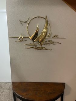 Mid-Century Brass Nautical Sailboat Wall Hanging Signed Bijan