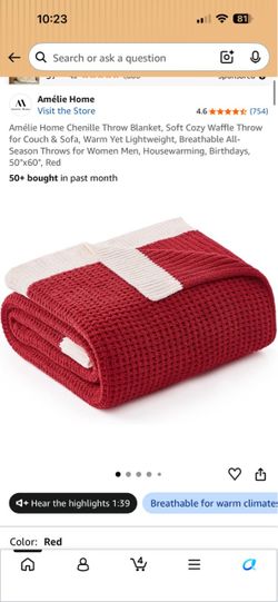 Amélie Home Chenille Waffle Throw Blanket Red