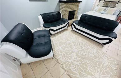 Black and White Modern Retro Quality Leather Sofa Set🛋️Same Day Delivery🚚NO Credit Needed💰
