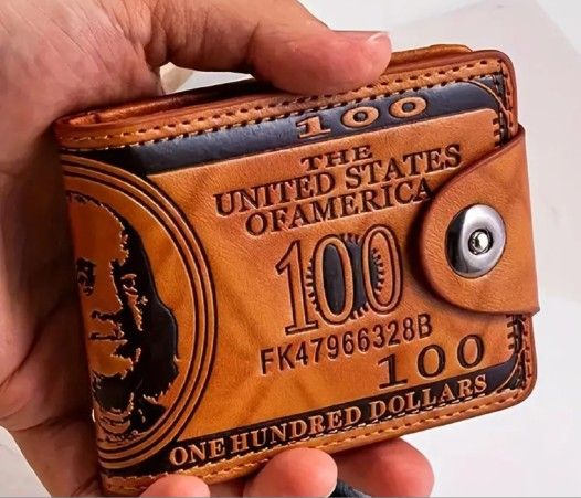 New Men's $100 Bill Stamp Simulated Leather Wallet With Multiple Pockets 10 Firm
