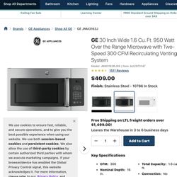 GE OVER THE COUNTER MICROWAVE 