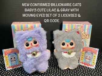 CONFIRMED BILLIONAIRE CAT LILAC & GRAY BABY3 w/MOVING EYES AND BIBS LICENSED OR CODE