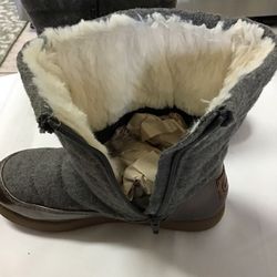 Girls STEVIES Gray Warm Boots With Faux Fur Lining Size-3 Youth