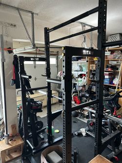 Titan Fitness T-3 Half Rack and pulley tower with accessories