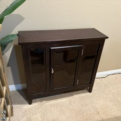 Dark Wood Glass Door Cabinet w/ Interior Lighting – Excellent Condition