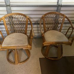 2 Vintage Bamboo Rattan Swivel Chairs