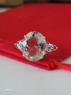 10K White Gold Prasiolite and Genuine Diamonds Ring Size 7, Solid Gold/ Anillo de Oro Blanco con Prasiolita y Diamantes! 👌🎁Post Tags: 10k 14k