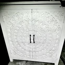 Whitewashed Hand Carved Cabinet