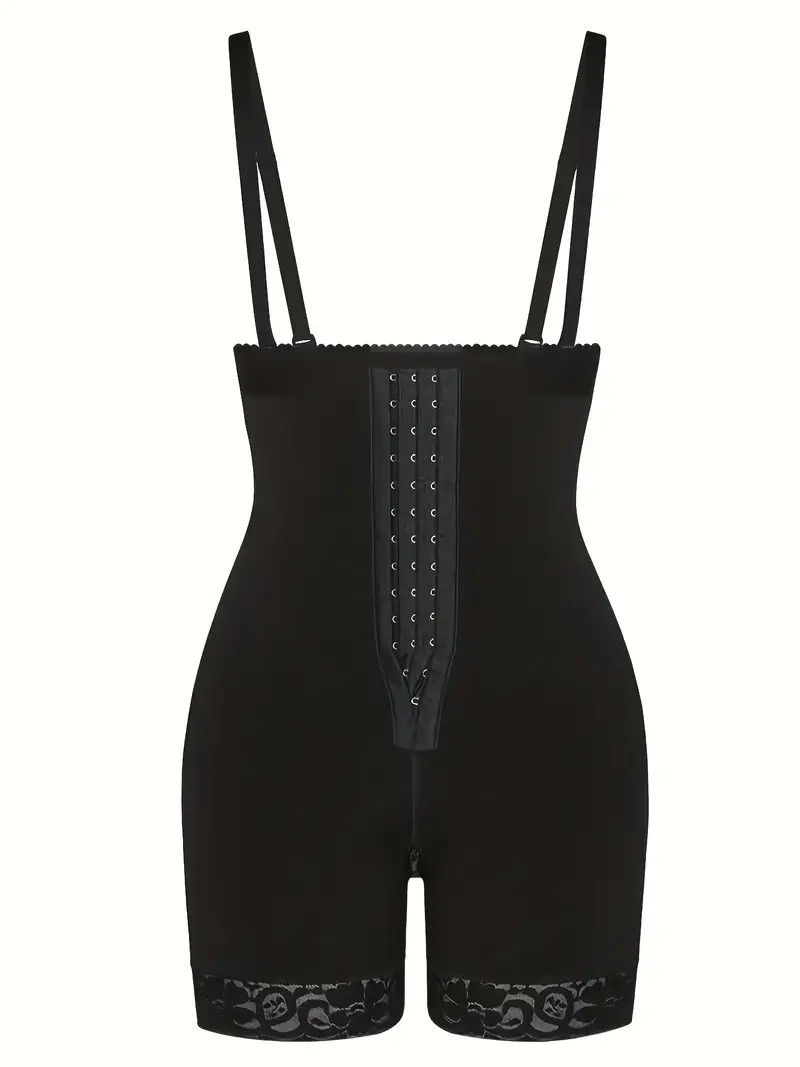 Front Buckle Shapewear Romper, Lace Trim Tummy Control & Butt Lifting Shaper, Women's Underwear & Shapewear