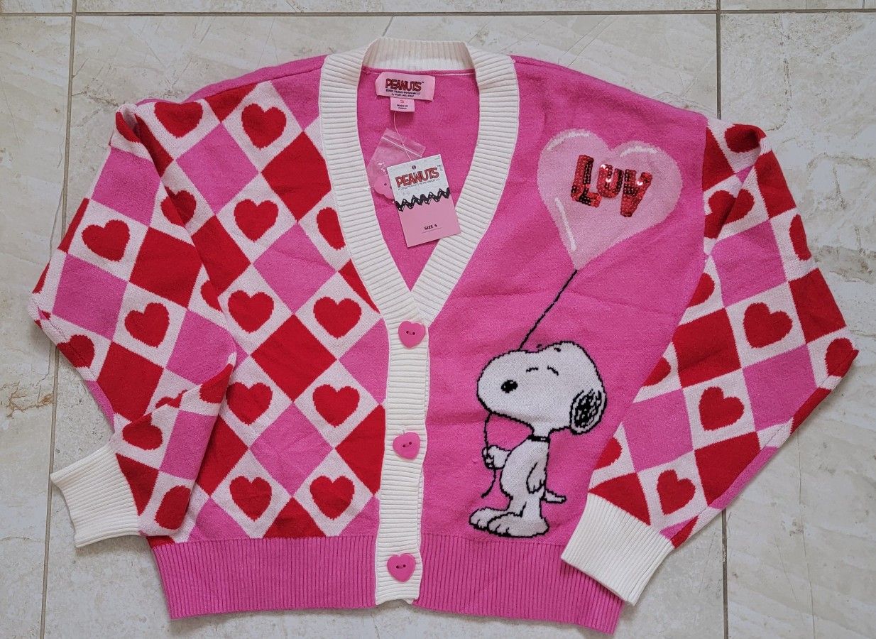 Peanuts Snoopy Valentine Cardigan – Size S – BRAND NEW with Tags! 