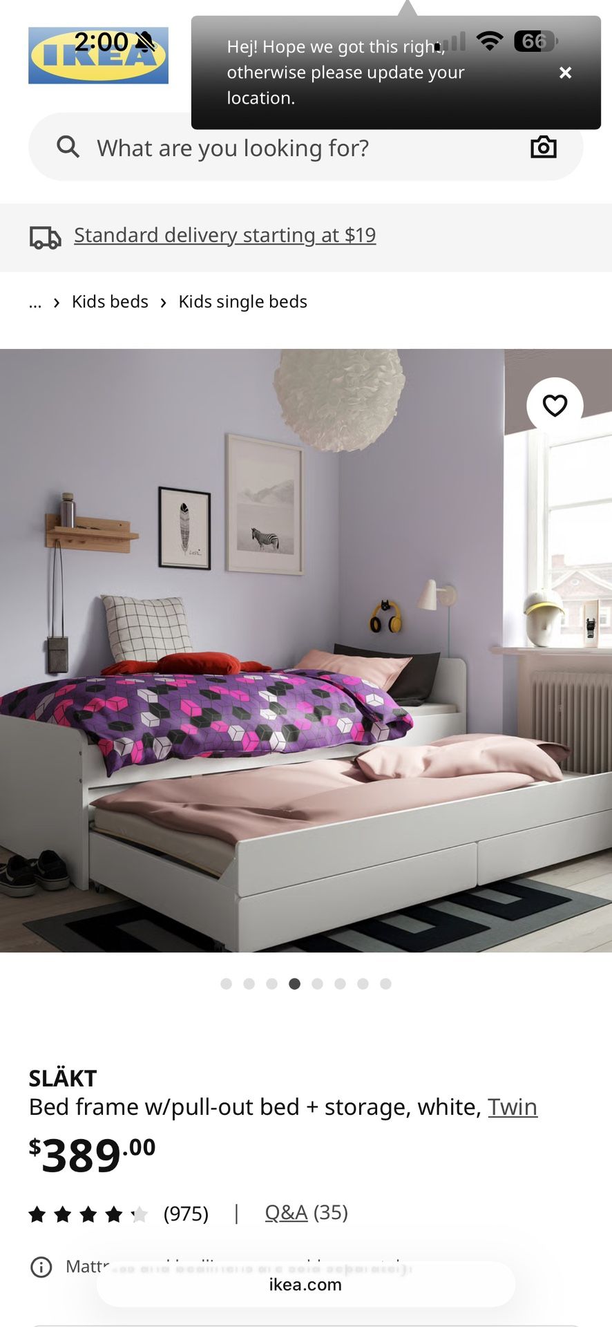 Bed frame w/pull-out bed + storage, white, Twin