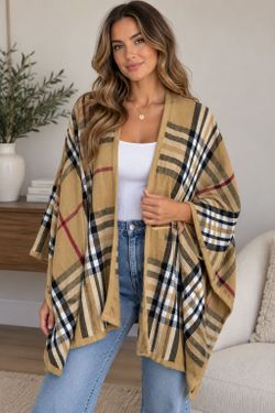 Charter Club Plaid Ruana Wrap Poncho One Size