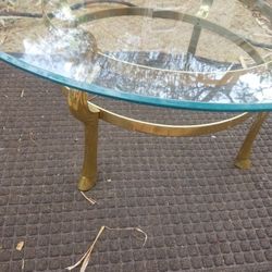 Brass Horse Head Glass Top Coffee Table 
