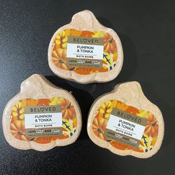 Lot Of 3 Beloved Pumpkin & Tonka Foaming Bath Bomb - 4oz