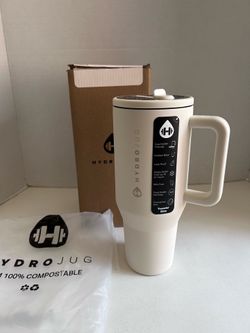 HydroJug Traveler - 32 oz Water Bottle with Handle & Flip Straw CREAM