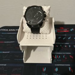 Diesel Men's Blackout Oversize Badass Watch Black Leather Band Watch DZ7193