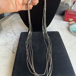 Vintage 925 Sterling Silver Native Am, 5 Strands Liquid Silver W/ Genuine Turquoise Beads , Tested And Guaranteed Sterling Silver , 24in .