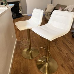 Modern White & Gold Adjustable Bar Stools – Set of 2