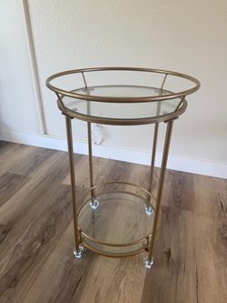 Gold Metal Round Bar Cart with Glass Shelves