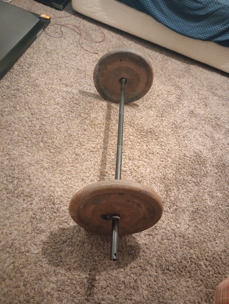 2 X 50lb Plates , Bar And Bench
