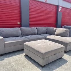 🏷OUTLET FURNITURE | COSTCO Thomasville Miles Fabric Sectional with Ottoman, Gray 💥 We Finance