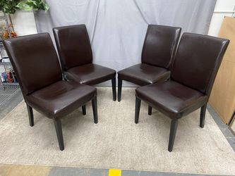 IKEA Ikea Henriksdal Brown Leather High Back Dining Chairs (Set of 4)
