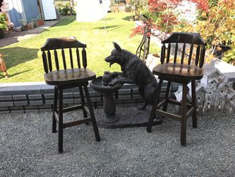 Set of brown wood bar stools