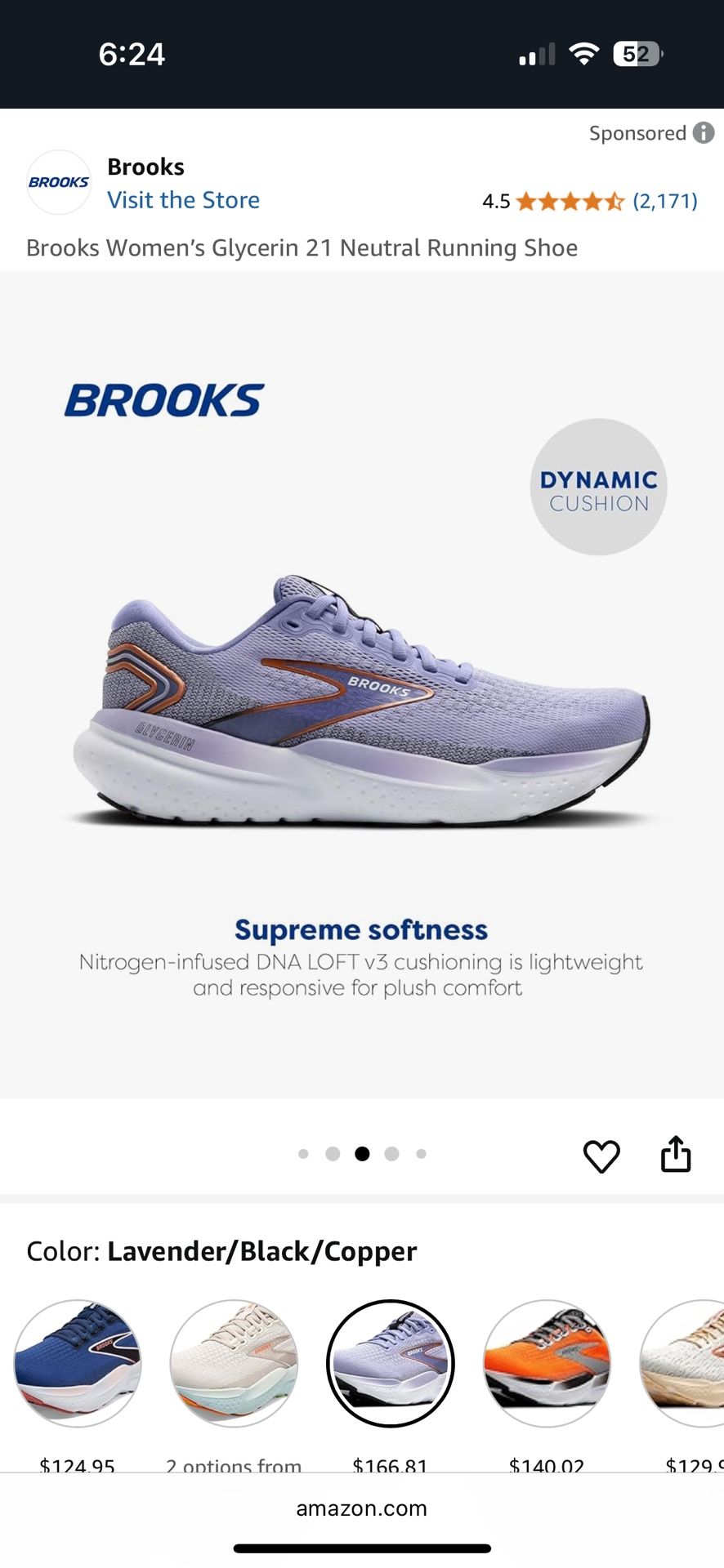 (New) Brooks Running Glycerin 21 - Lavender/Black/Copper Color - Women’s Size 7