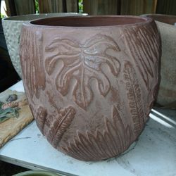 Terra Cotta Clay Planter Monstera Design