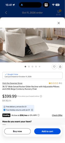 Beige Swivel Rocker Recliner Chair with USB – Comfortable Lounge Chair