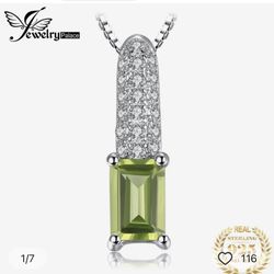Genuine Natural Emerald Cut Peridot 925 Sterling Silver Pendant [PEN81]