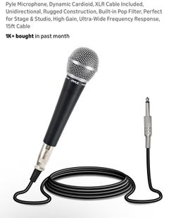 Pyle Microphone, Dynamic Cardioid, XLR Cable Included, Unidirectional, Rugged Construction, Built-in Pop Filter, Perfect for Stage & Studio, High Gain