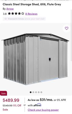 Classic Steel Storage Shed, 8X6, Flute Grey