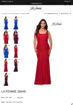 La Femme  Square Neck Lace Trumpet Long Prom Gown plus Size 